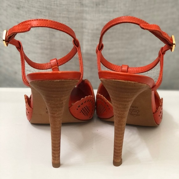 Tory Burch Orange leather and Jute T strap heels - Picture 4 of 11